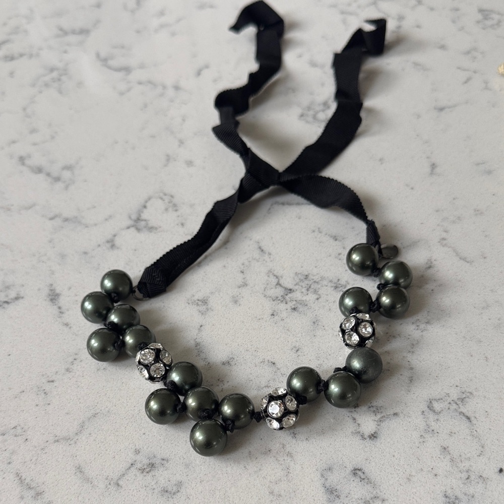 J. Crew Black and diamond rhinstone Pearl choker Necklace